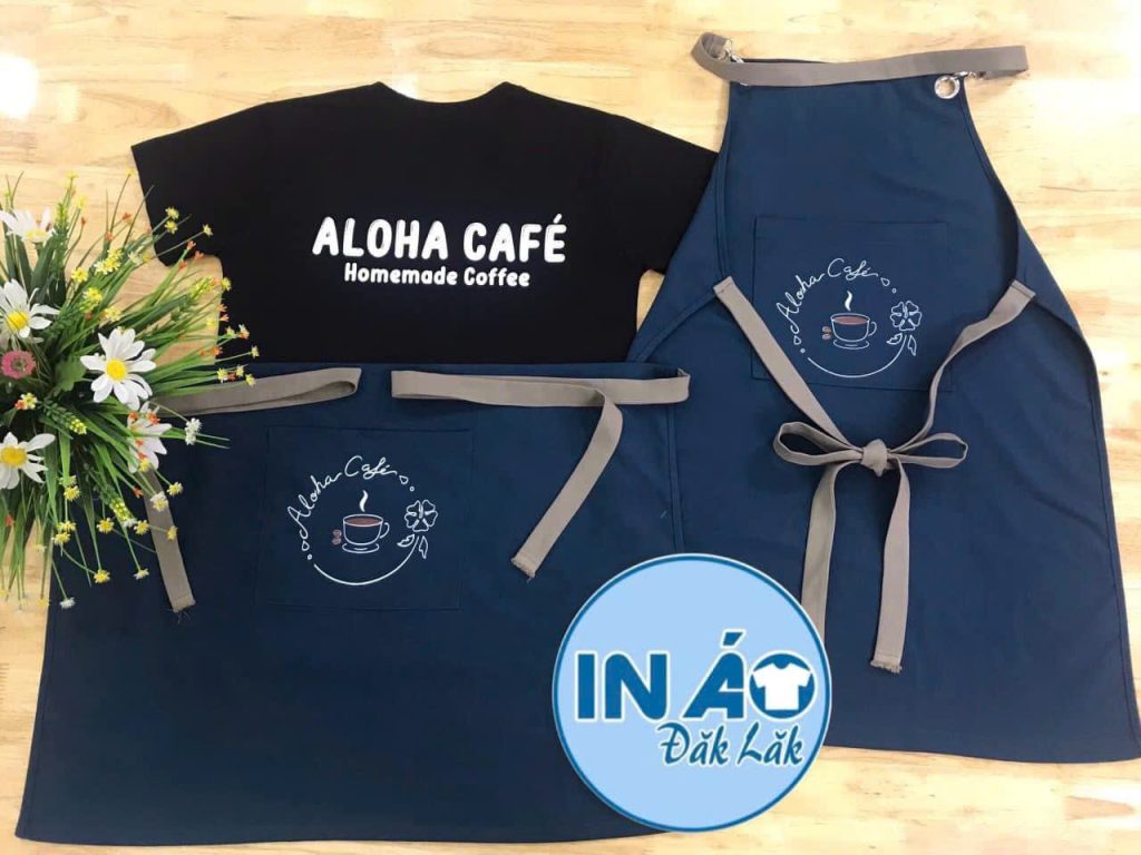Tạp dề Aloha Coffee màu xanh than phối dây