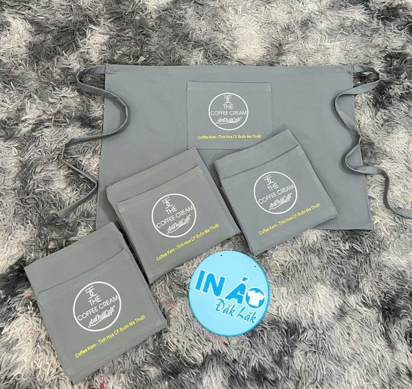 Tạp dề An Thái Coffee ngắn màu xám phối dây