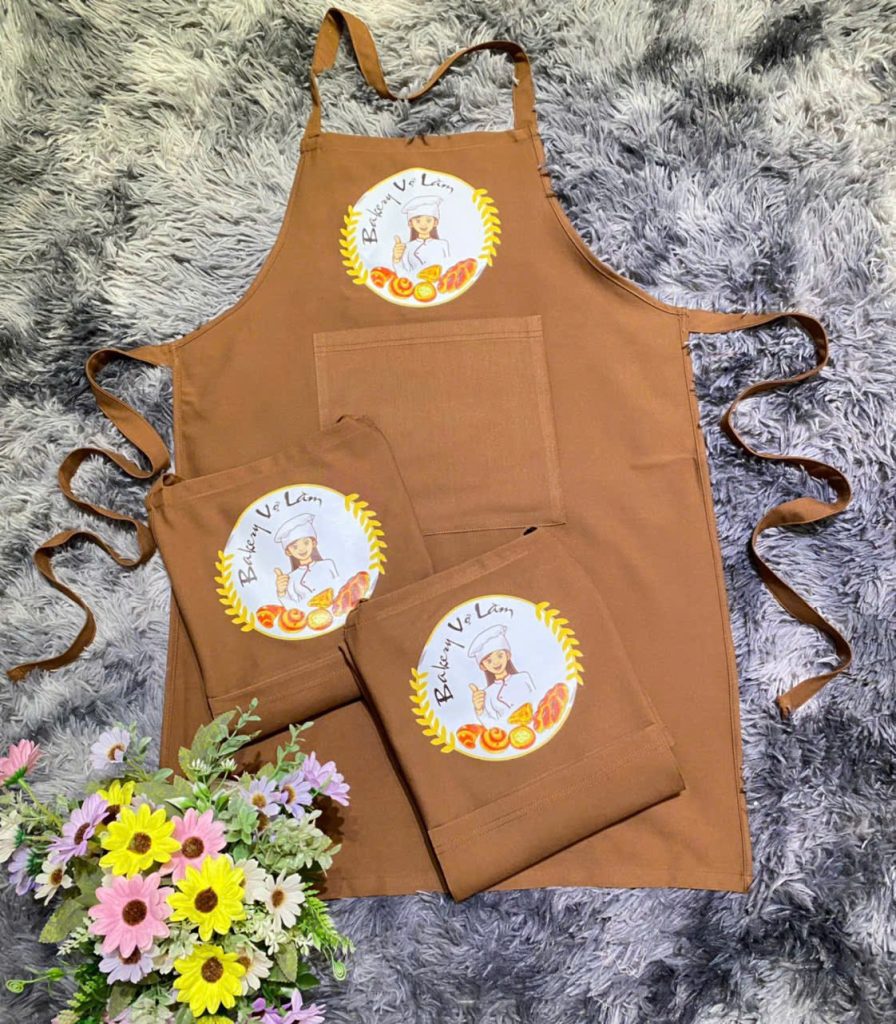 Tạp dề Bakery Vợ Làm phối dây màu nâu