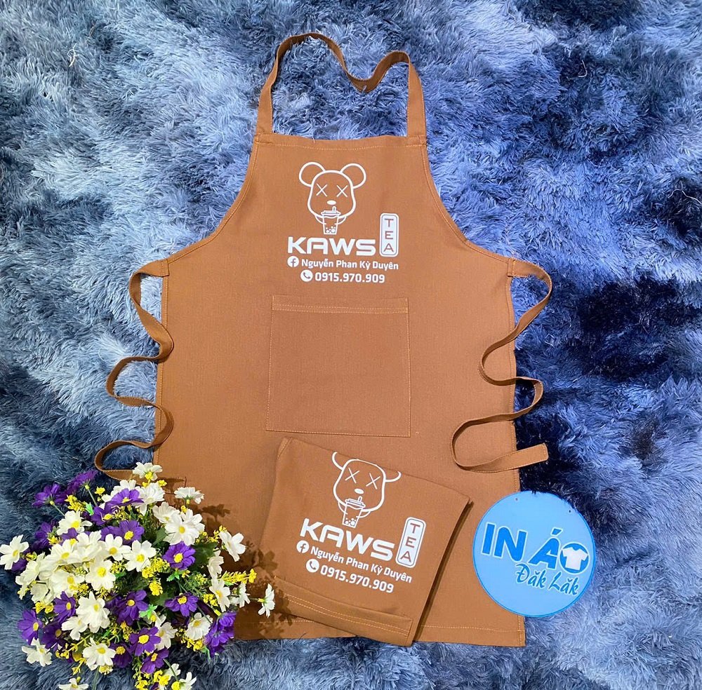 Tạp dề Kaws Tea phối dây màu cà phê