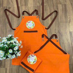 Tạp dề Magi Food dài màu cam phối dây nâu
