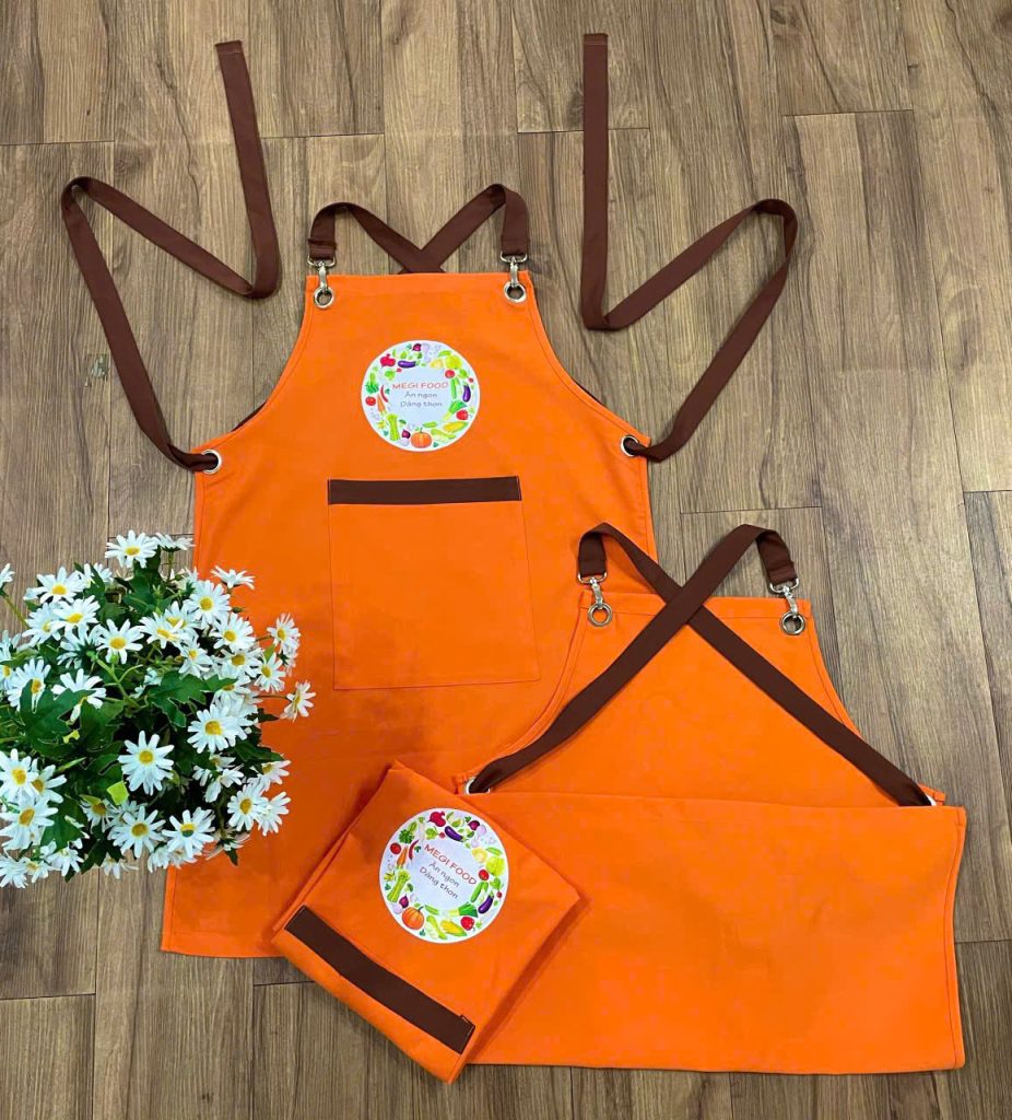 Tạp dề Magi Food dài màu cam phối dây nâu
