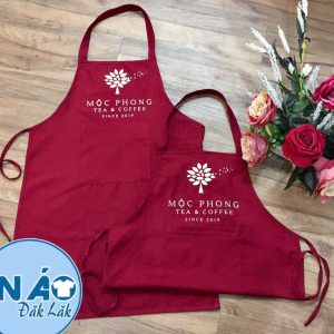Tạp dề Mộc Phong Tea&Coffee màu đỏ đô phối dây