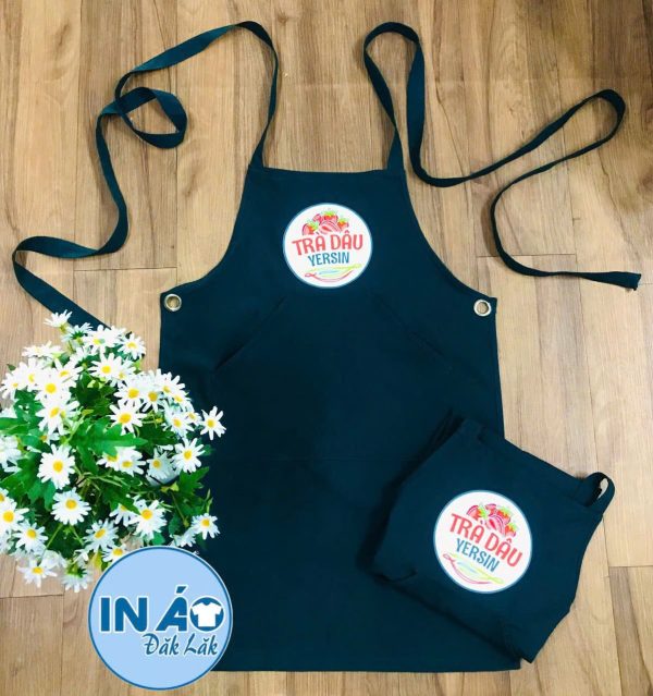 Tạp dề Trà Dâu Yersin màu xanh than phối dây