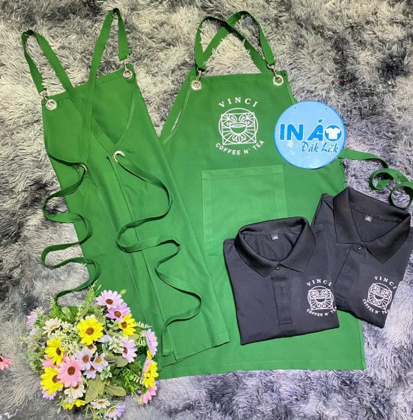 Tạp dề Vinci Coffee N Tea phối dây màu xanh lá